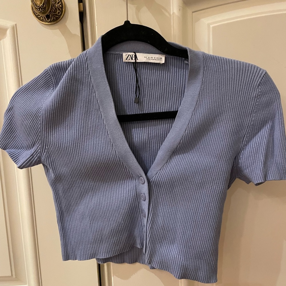 Blue Button Up Crop Top